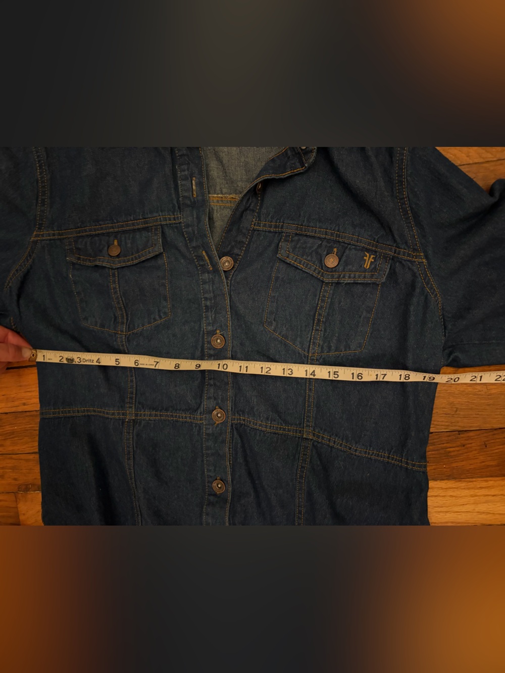 Frye womens XL Button-Front Denim jean dress long sleeve worn once CUTE! Cowgirl - Picture 6 of 11
